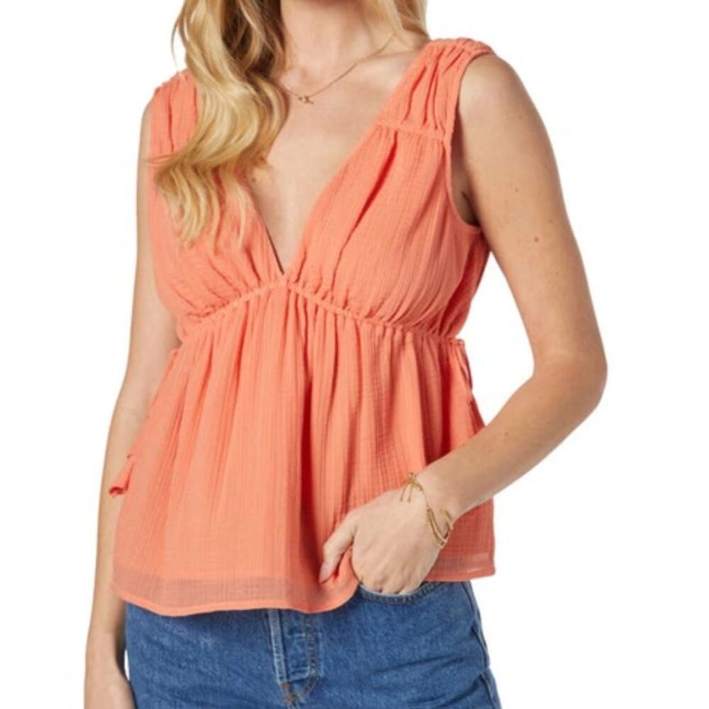 Joie Orange Lytle Sleeveless Drawstring Tassel 100% Cotton Gauze Tank Top size S - Picture 2 of 9